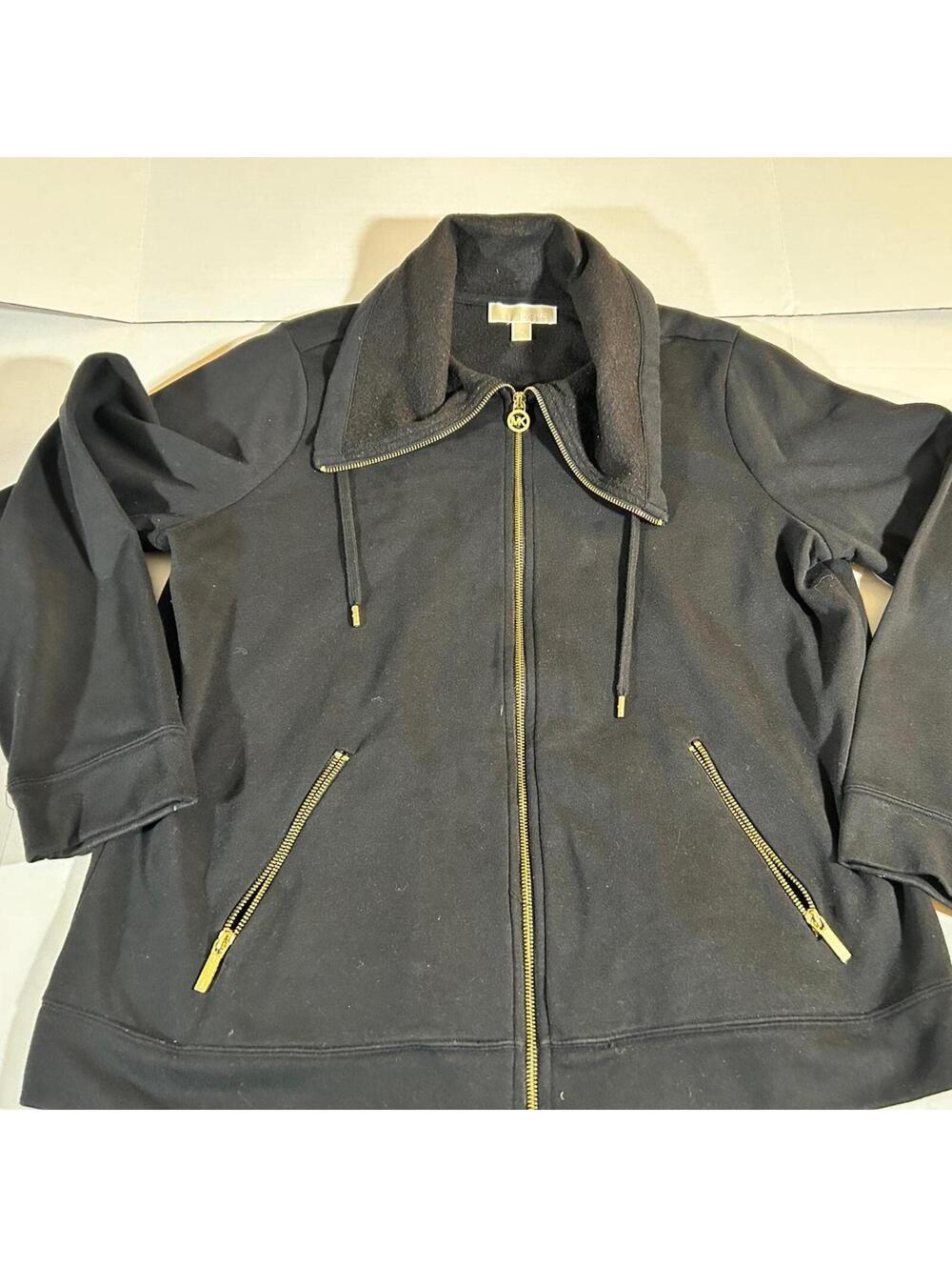 Michael Kors Jacket Women XL Black Cotton Long Raglan Sleeve Pockets Full Zip